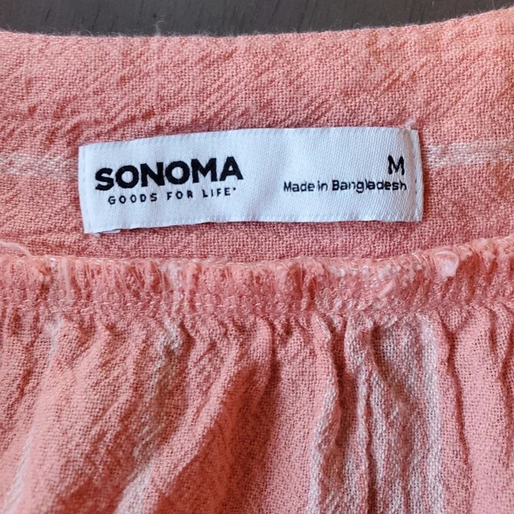 SONOMA | Flutter Shoulder Top in Coral Cream Stripe sz M - Picture 4 of 8